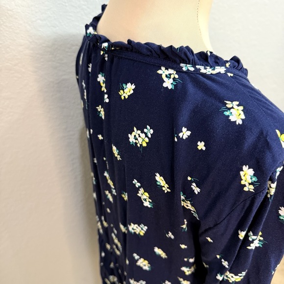 GAP Ruffle Tiered Mini Dress Navy Blue Floral Size Large Tall Boho Cottagecore - Picture 5 of 11